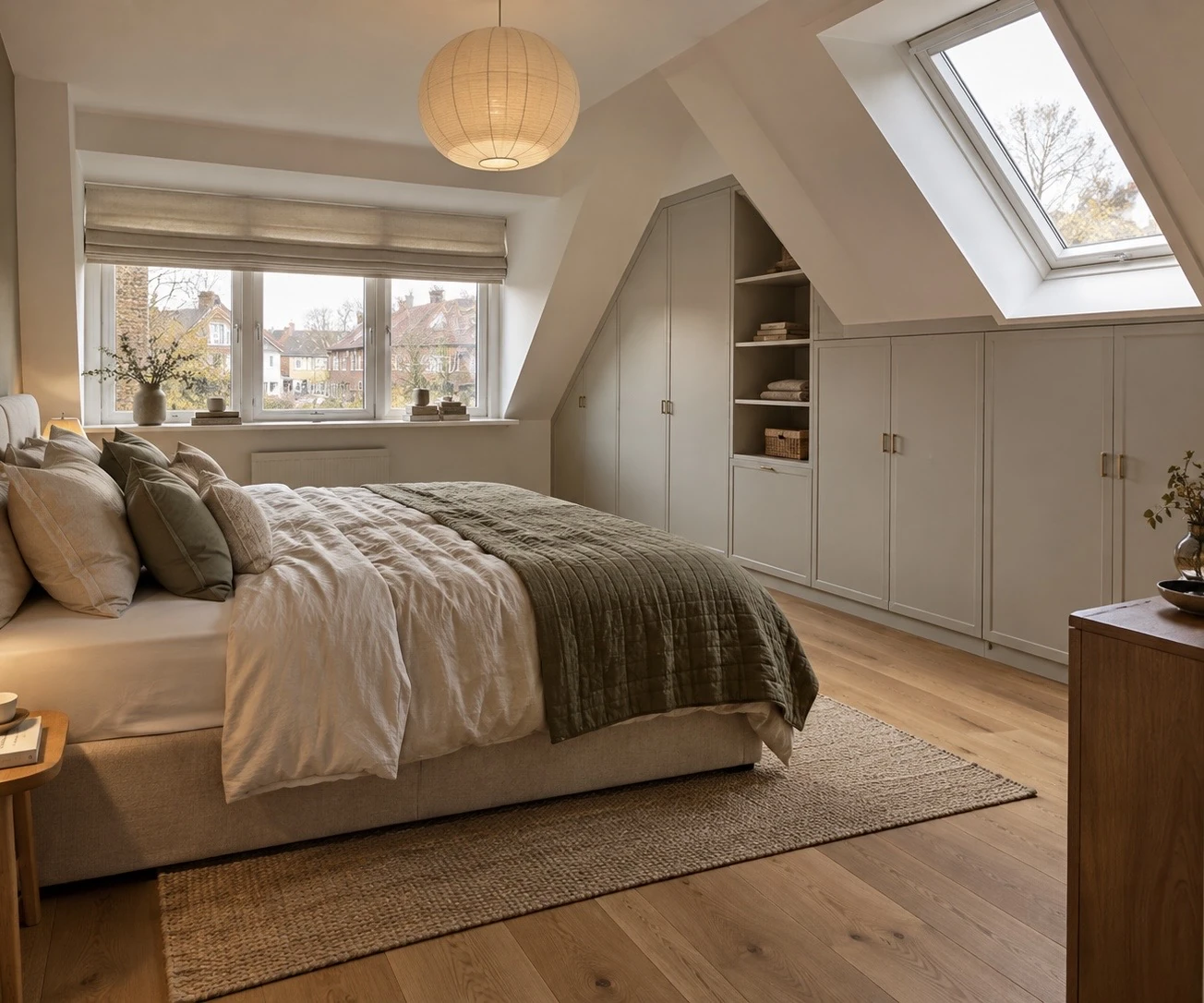 Slaapkamer met maatwerk onder de schuine kap